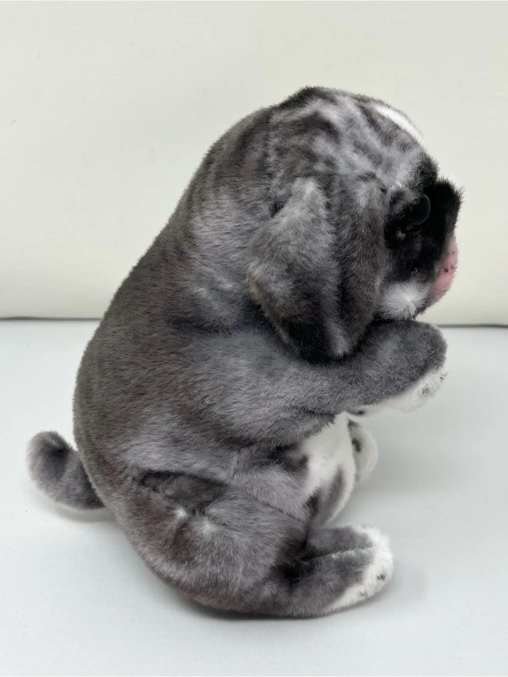 Realistic Gray Bulldog Puppy Plush Stuffed Animal Big Eyes Soft Dog Plush 7”